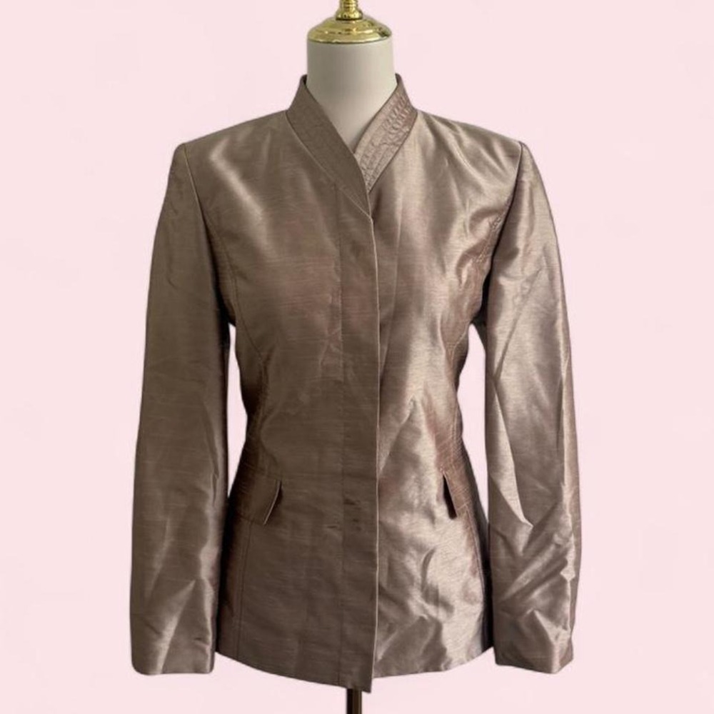 Vintage Larry‎ Levine Gold Metallic Blazer Unique Collar Shoulder Pads Size 6
